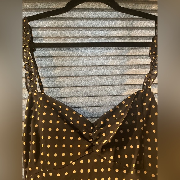Urban outfitters polka-dot black mini dress, small ruffles, size medium. - Picture 3 of 11
